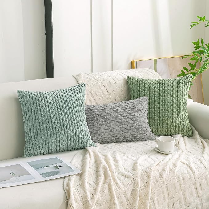 Set of 4 Aqua Decorative Throw Pillow Covers 22x22 Inch Corduroy Pillow Covers - Image 6