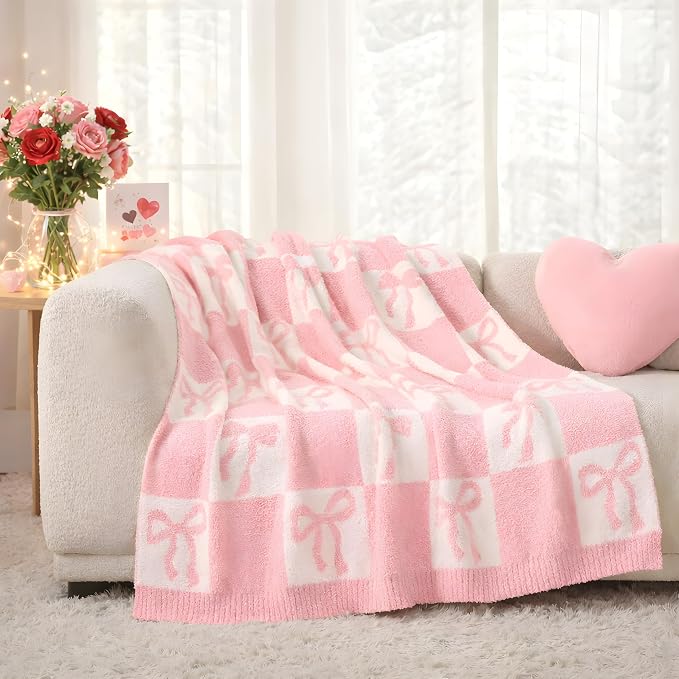Snuggle Sac Bow Throw Blanket for Couch, Microfiber Fluffy Warm Cozy Fuzzy by SnuggleSac