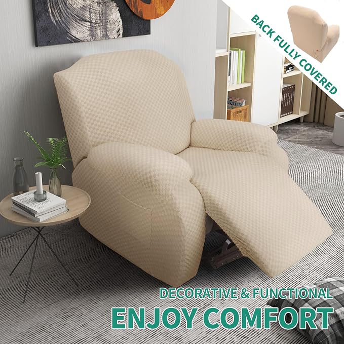 YEMYHOM 4 Pieces Stretch Recliner Slipcover Latest Jacquard Recliner Chair Cover - Image 2