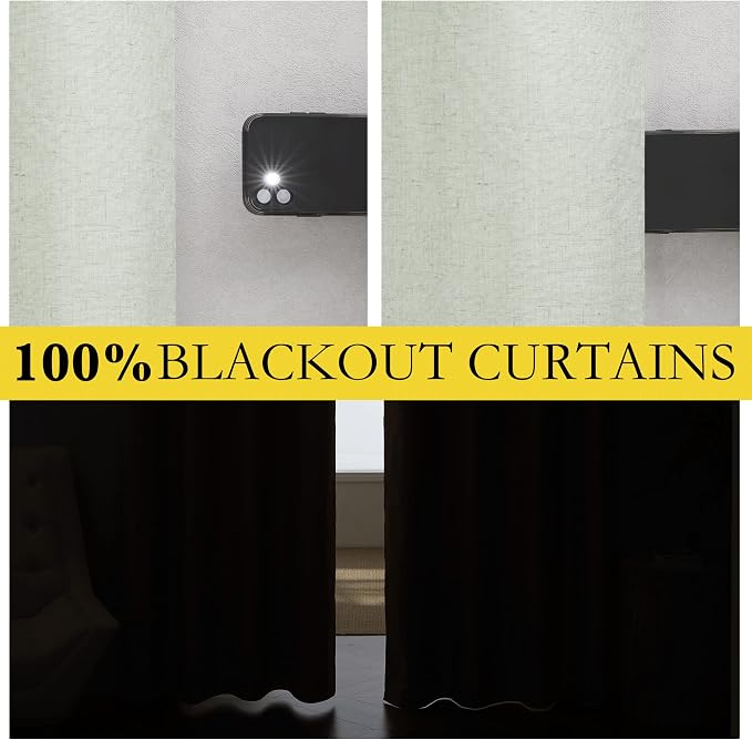 NICETOWN Sage Green High-End Thermal Flax Linen Curtains, Full Blackout Privacy - Image 2