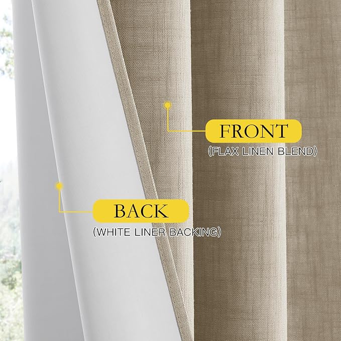 NICETOWN Taupe 100% Blackout Linen Curtains 120 inch Long Burg, Farmhouse Thick - Image 6