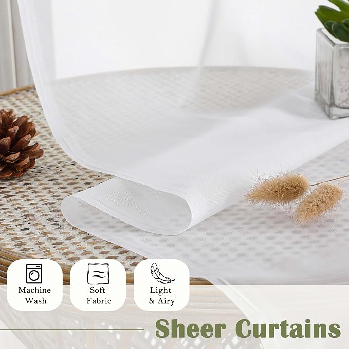 Lecloud White Sheer Curtains 102 Inches Long 2 Pcs, Light Filtering Living Room - Image 4