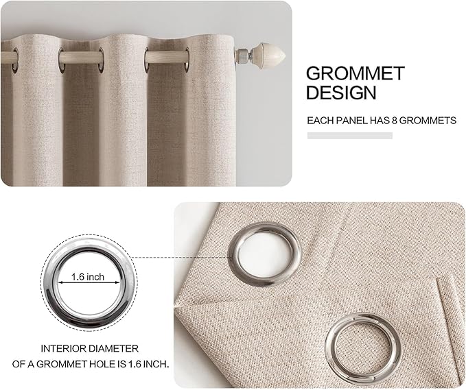 MIULEE 100% Blackout Linen Texture Curtains Soild Thermal Insulated Natural - Image 4