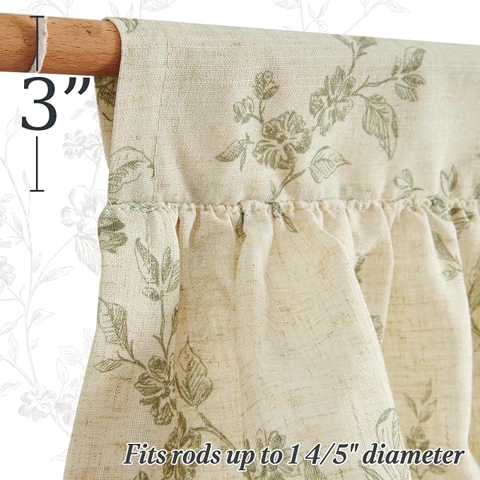 jinchan Ruffled Floral Valance Curtain Shabbychic Linen Window Valance 18 Inch - Image 7