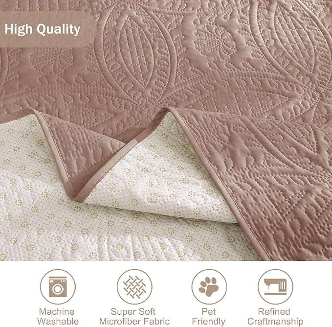 Soft Quilted Pink Couch Cover Waterproof - Image 6