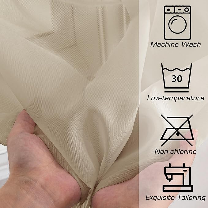 OWENIE Taupe Sheer Curtains 78 inches Long - Image 3