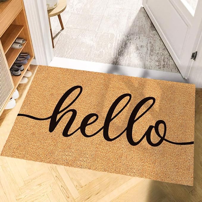 JarThenaAMCS Hello Door Mat Welcome Natural Coir Door Mat Farmhouse Floor Mat - Image 4