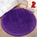 Fluffy Purple Round Rug 3ft Faux Small Fur Circle Rugs by TENNOLA