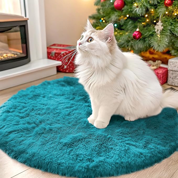 OLANLY Teal Round Rugs for Bedroom by OLANLY
