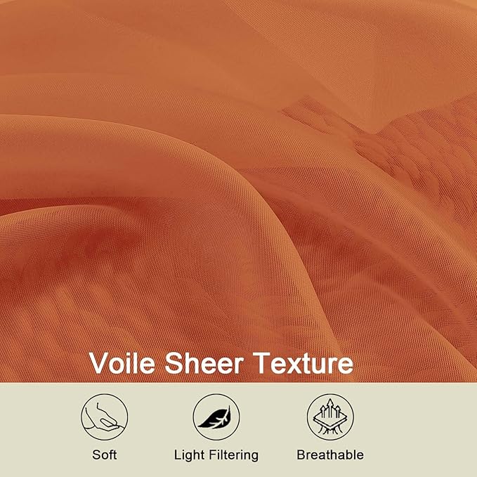 Orange Sheer Curtains 84 Inches Long 2 Panels, Soft Airy Light Filtering - Image 3