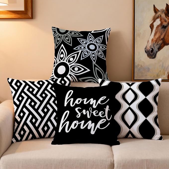 Hexagram Black Geometric Pillow Covers 18x18 Set of 4, Decorative Outdoor - Image 7