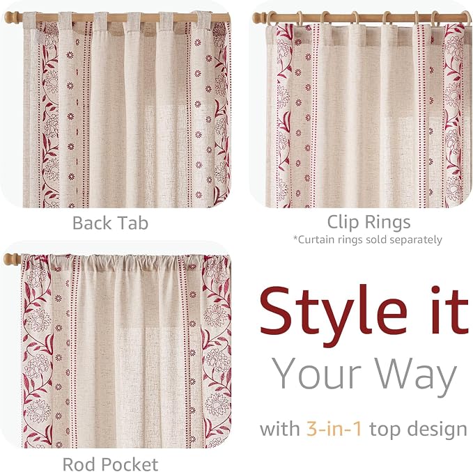jinchan Winslow Linen Curtains for Bedroom 63 Inches Length Embroidered - Image 6