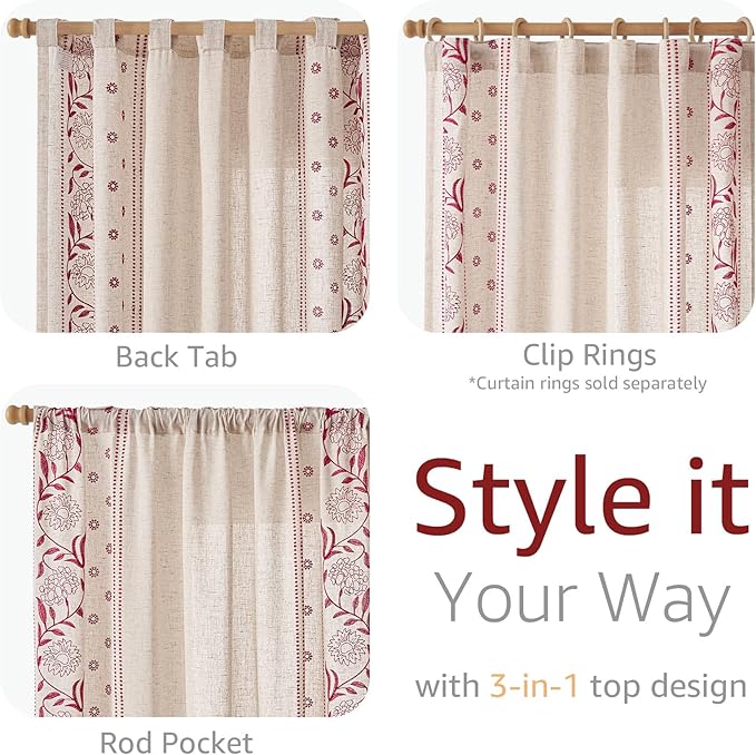 jinchan Winslow Linen Curtains for Bedroom 96 Inches Length Embroidered - Image 6