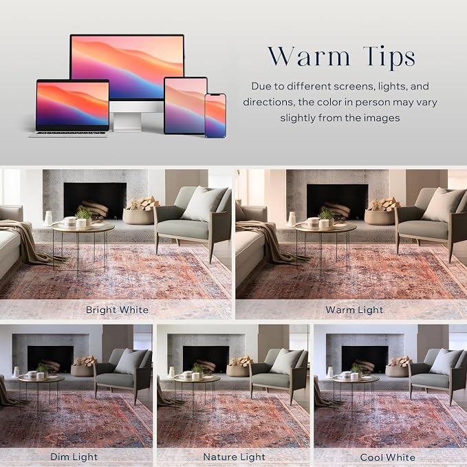 Phantoscope Washable Area Rug 9'x12' Non-Slip, Vintage Neutral Fall Rugs - Image 8