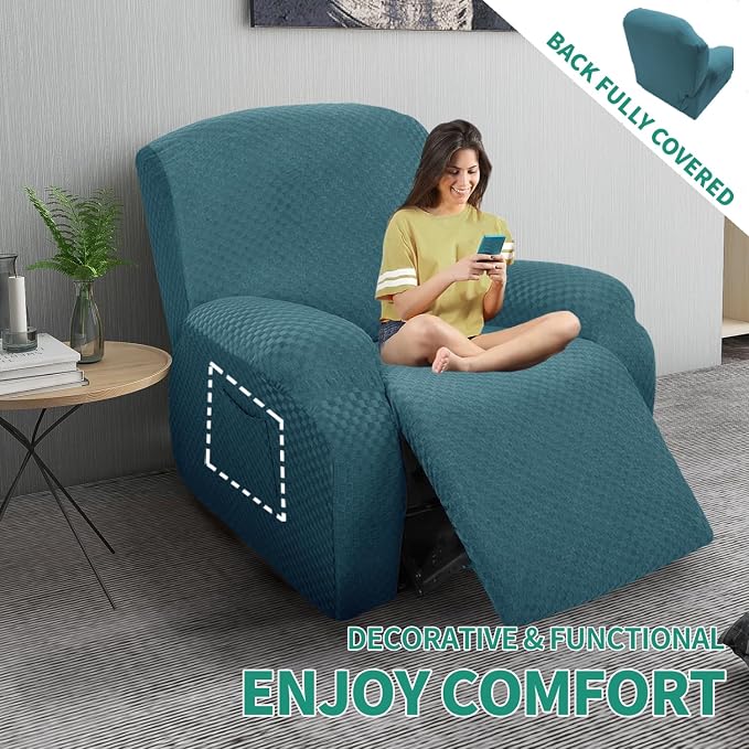 YEMYHOM 4 Pieces Stretch Recliner Slipcover Latest Jacquard Recliner Chair Cover - Image 2