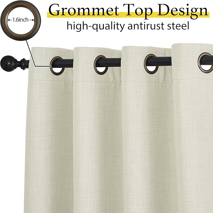 NICETOWN Natural Faux Linen Blackout Curtain Panels 24 inch Long, Thermal - Image 3