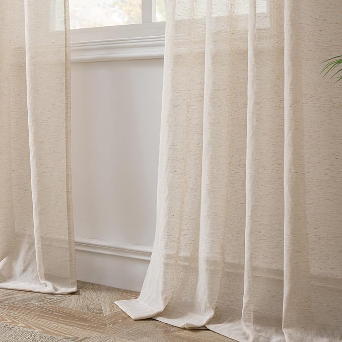 FMFUNCTEX Linen Sheer Curtains for Bedroom, Taupe Curtains 84 inches Long for - Image 4