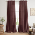 Nanspring Reddish Brown Linen Blend Light Filtering Back Tab Curtains 108 by Nanspring