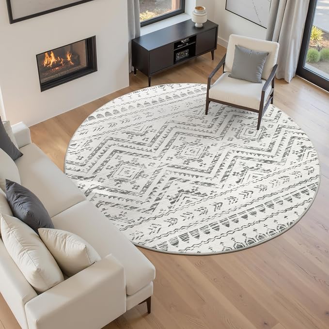 Miukiki Round Rugs 6ft for Living Room Moroccan Washable Circle Rug Non Slip - Image 7