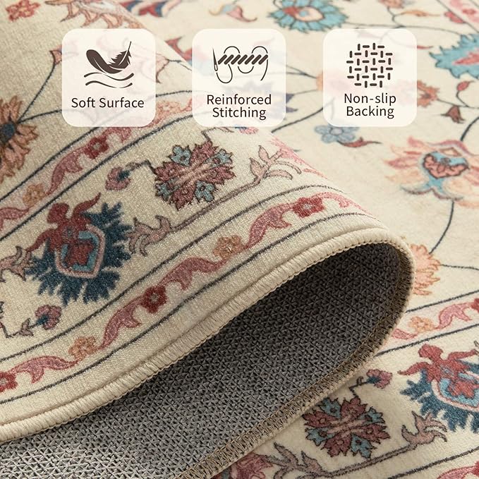Rugxara Pink Door Mat Floral Entryway Rug, Washable Samll 2x3 Rug, Boho Front - Image 6