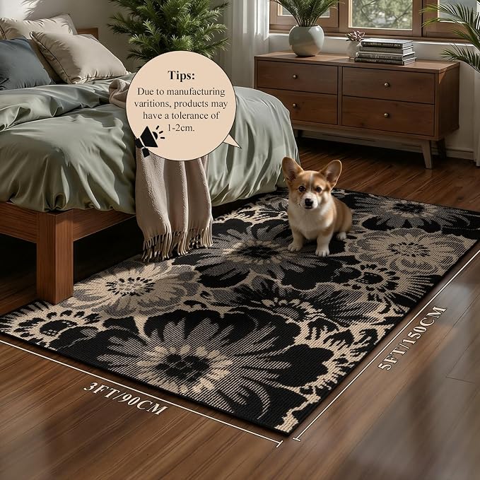 Findosom Washable Area Rug 3x5, Non Slip High-Low Textured Floral Rugs - Image 2