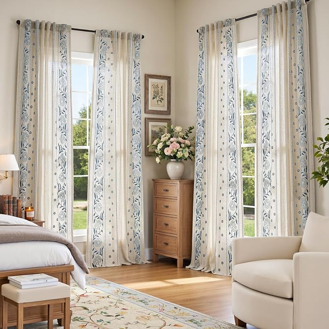 jinchan Winslow 96 Inch Curtains 4 Panel Set Embroidered Bordered Floral - Image 2