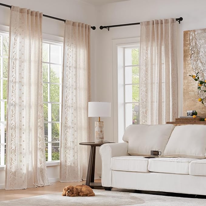 jinchan Winslow Linen Curtains for Bedroom 108 Inches Length Embroidered - Image 2