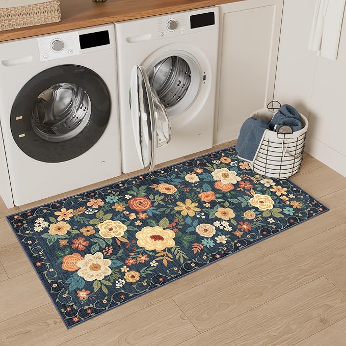 DUKINO 2x4 Rug for Entryway, Washable Kitchen Floral Runner Rug - Image 4