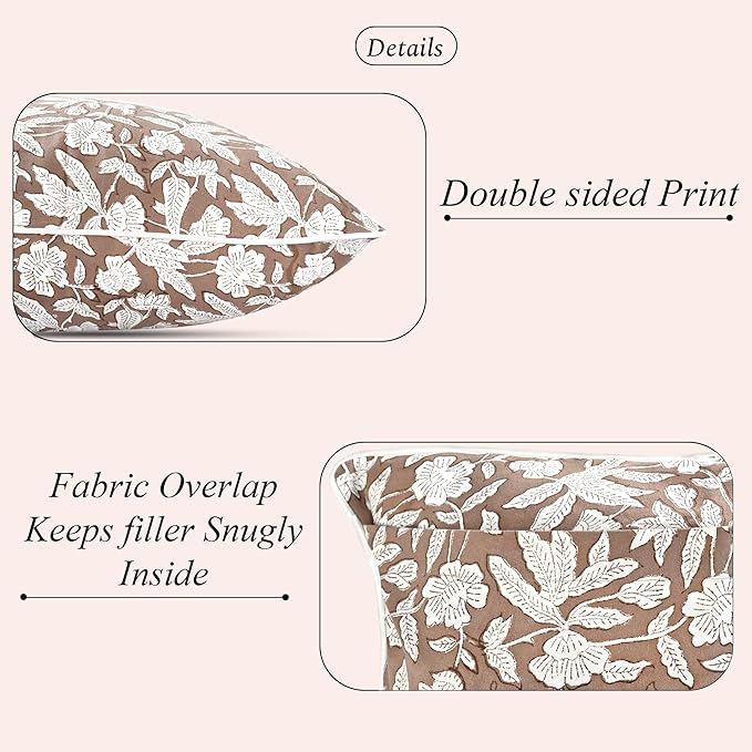 Ridhi Block Print Oak Brown Pillow Cover 18" x 18" Decorative Couch Pillows - Image 2