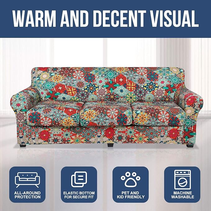 hyha Couch Cover, Floral Pattern, 4 Pieces, Sofa Slipcovers, - Image 8