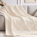 Negwoo Chunky Knit Throw Blanket, Handmade Cream Crochet Big Thick Blanket by Unknown
