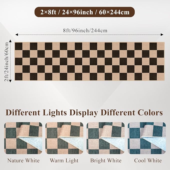 2x8 Checkered Runner Rug for Hallway: Washable Faux Jute Runners Indoor - Image 2