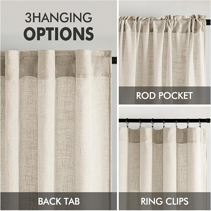 MIULEE Cream Linen Curtains 84 Inch Length 2 Panels - Image 3