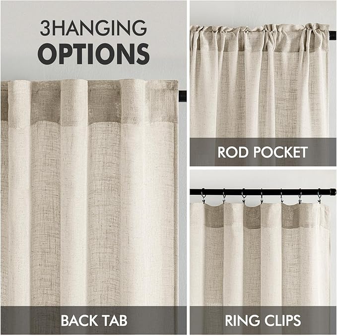 MIULEE Cream Linen Curtains 96 Inches Long 2 Panels - Image 3