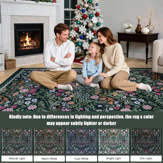Area Rug Living Room Rugs: Floral 4x6 Washable Rug Vintage Soft Boho Non-Slip - Image 9