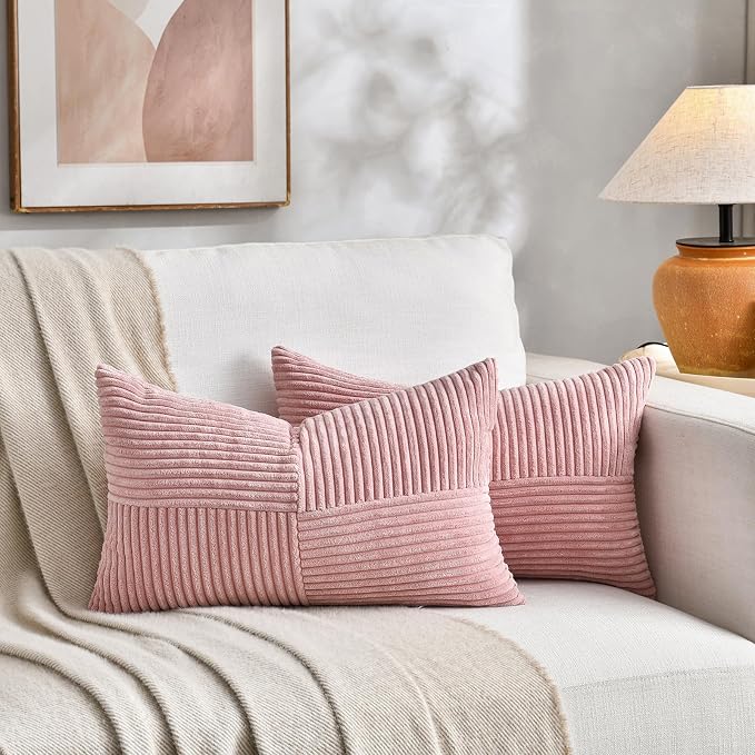 Fancy Homi 2 Packs Blush Pink Lumbar Decorative Throw Pillow Covers 16x32 Inch - Image 5
