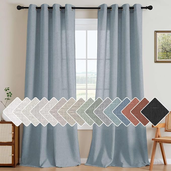 H.VERSAILTEX Linen Curtains Nickel Grommet Semi Sheer Curtains Privacy Added by HVERSAILTEX