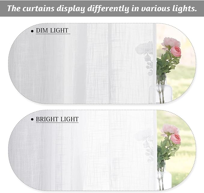 RYB HOME Cafe Curtains 24 inches Length, Linen Sheer Short Curtains - Image 3