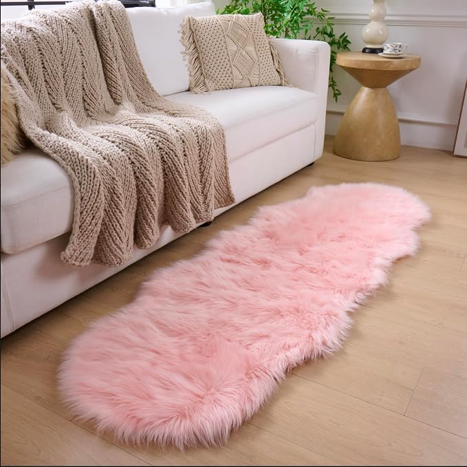 Faux Fur Rug Runner 2x6 ft Pink - Image 2