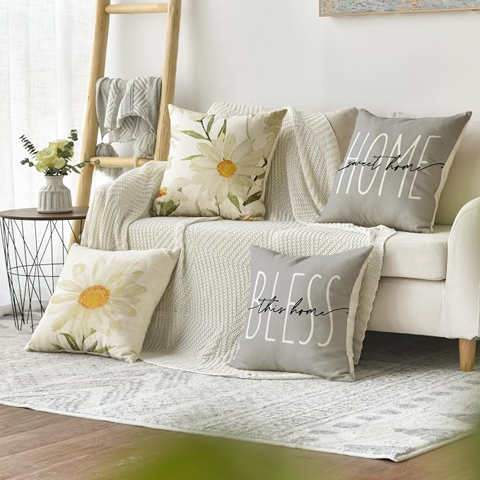 AVOIN colorlife Home Sweet Home Spring Summer Flowers Throw Pillow Covers - Image 2