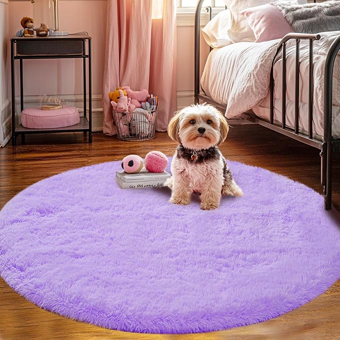 CAIYUECS Purple Round Fluffy Rug - Image 2