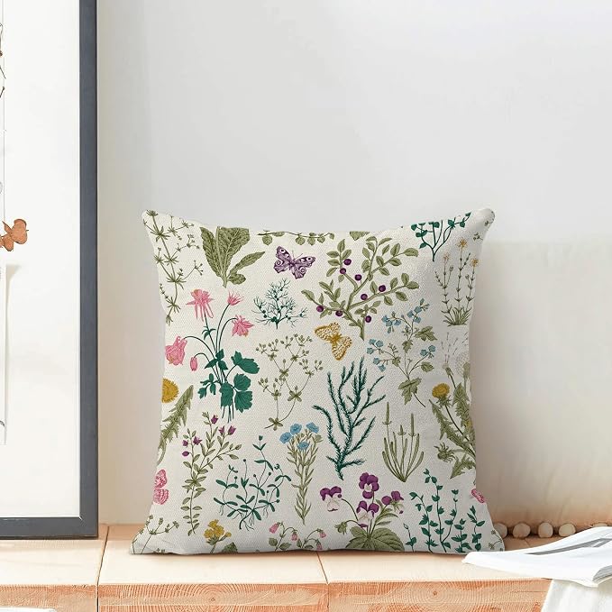 AEIOAE Spring Pillow Covers 18x18 Inch Set of 2, Sage Green Teal Wild Flower - Image 3