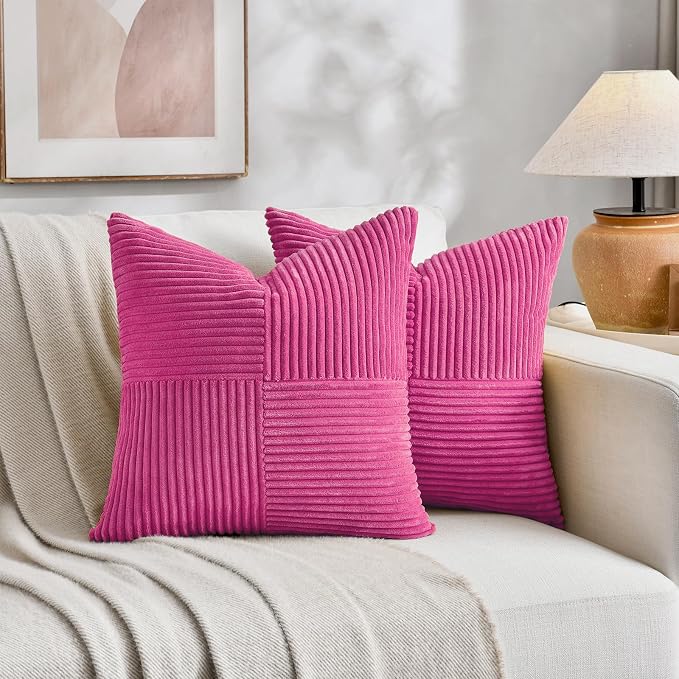 Fancy Homi 2 Packs Hot Pink Decorative Throw Pillow Covers 16x16 Inch - Image 5