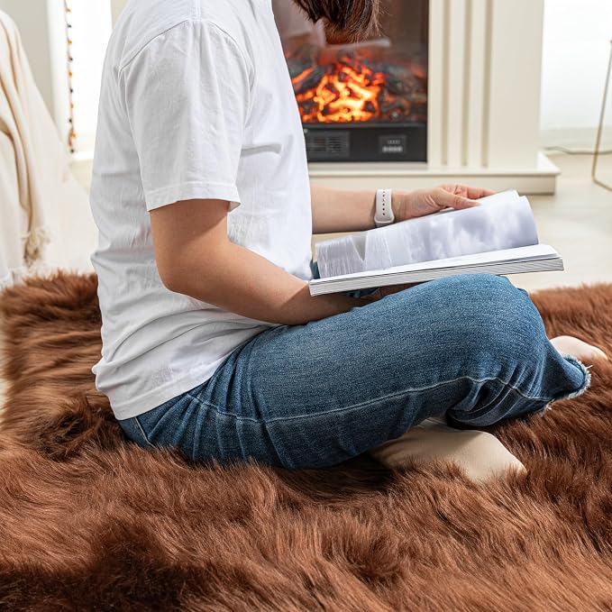 Brown Bear Rug Faux Cowhide Rug Animal Print Area Rug Faux Sheepskin Fur Carpet - Image 6