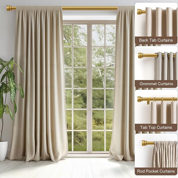 Lootkell Gold Curtain Rods for Windows 72 to 144 Adjustable Modern Curtain Rod - Image 3