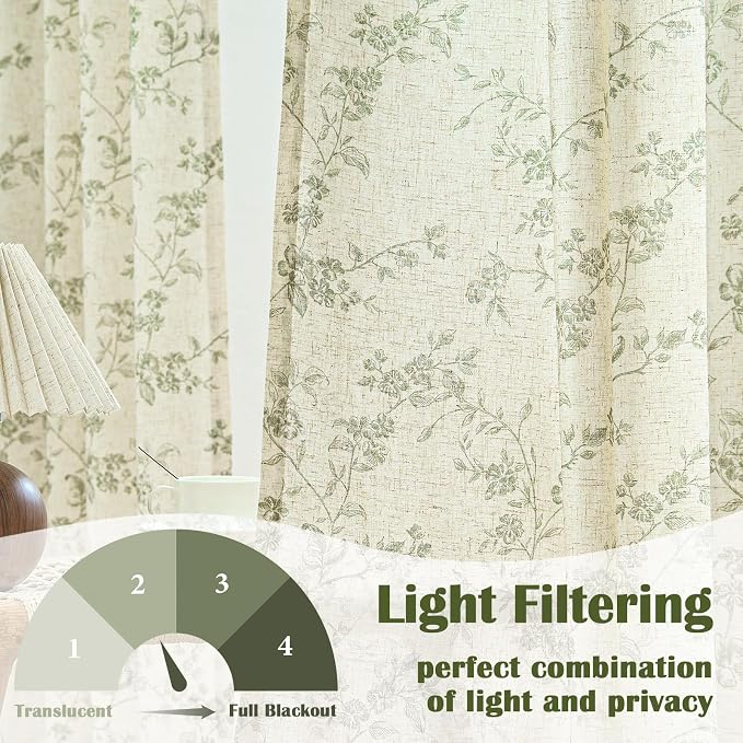 Lazzzy Floral Linen Curtains Farmhouse Extra Long Curtain - Image 3