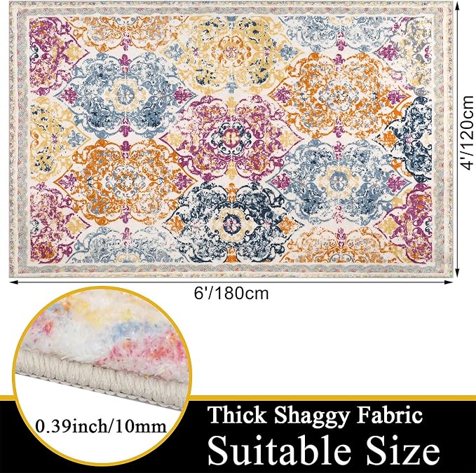 Vaukki Living Room Rug, Vintage Shaggy Soft Laundry Rug, Non Slip Kitchen Area - Image 2
