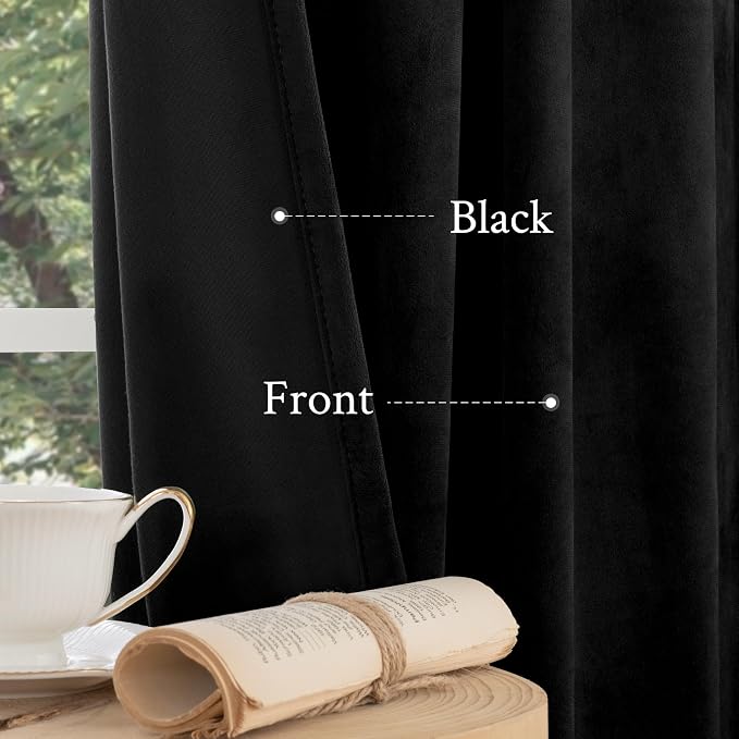 LAMIT Velvet Blackout Curtains for Bedroom 78 Inch Length, Halloween Black Room - Image 5