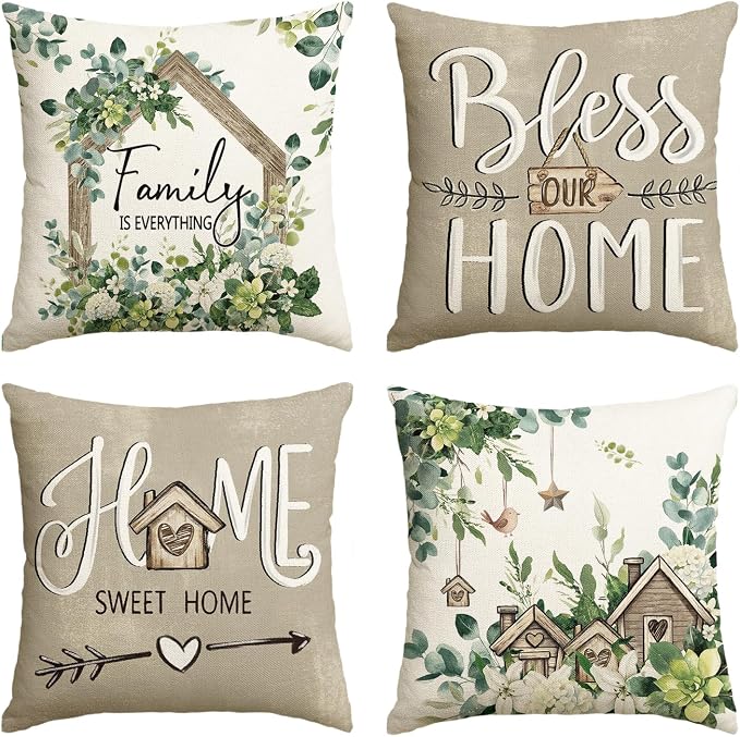 AVOIN colorlife Sweet Home Family is Everything Spring Floral Throw Pillow by AVOINcolorlife