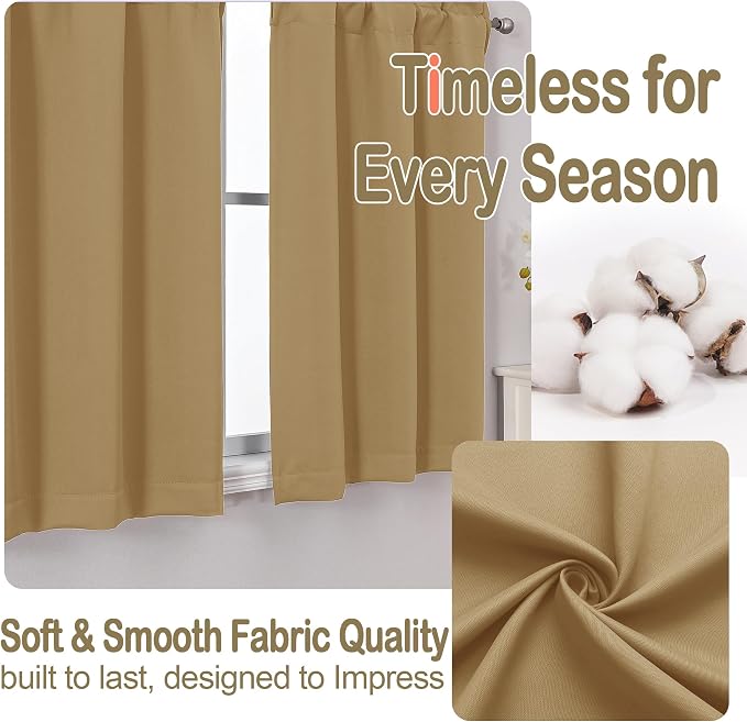 OVZME Gold Blackout Curtains for Small Window Treatment, Light Blocking Short - Image 7